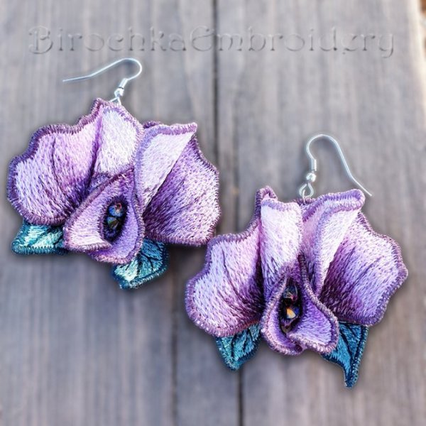 Sweet pea FSL Earrings machine embroidery design