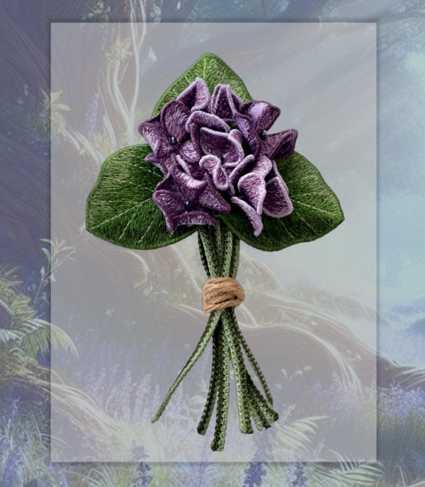 Machine embroidery design three-dimensional flower “Bouquet of violets”